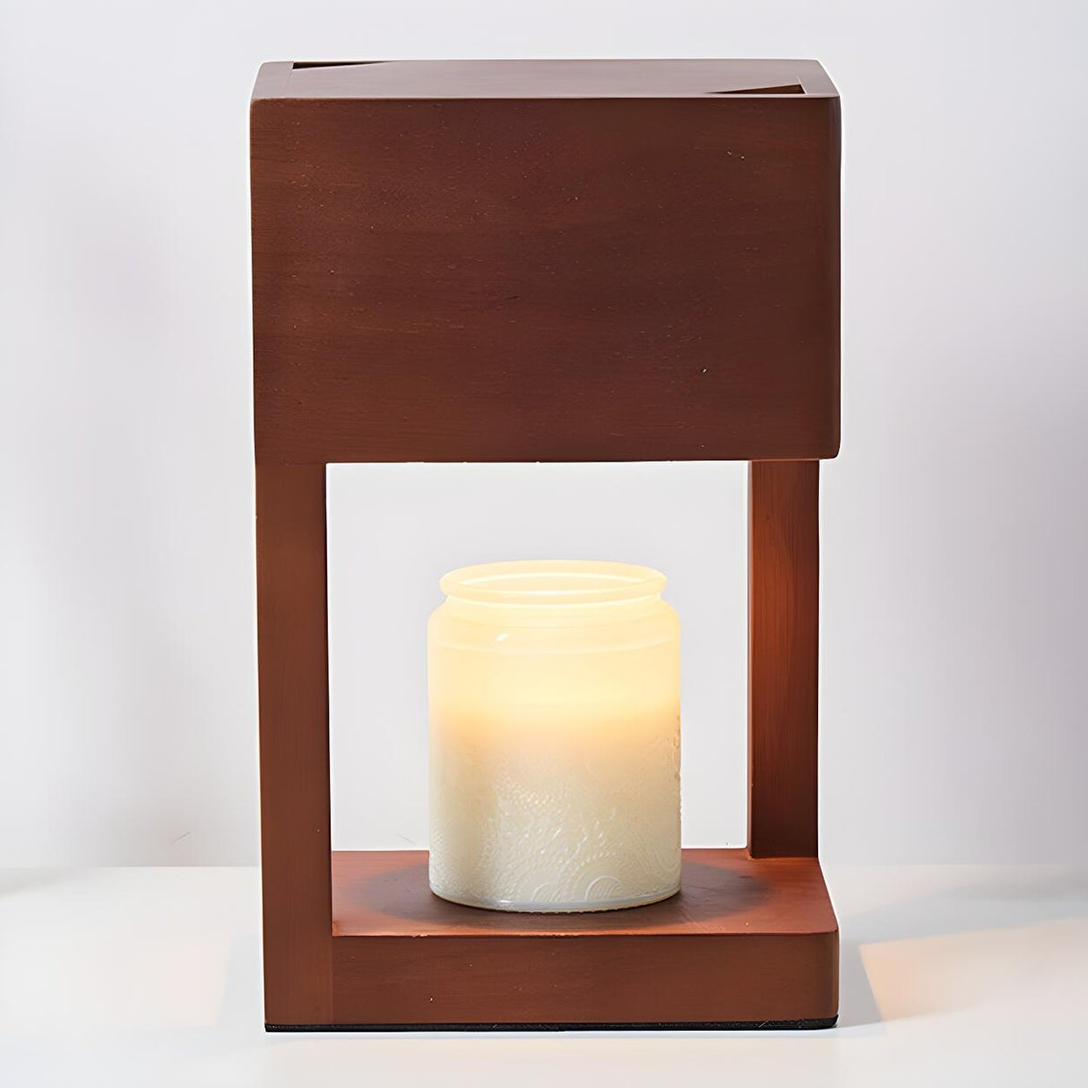 Bedroom Minimalist Wooden Rectangle Candle Table Lamp Image - 4