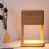 Bedroom Minimalist Wooden Rectangle Candle Table Lamp Image - 6