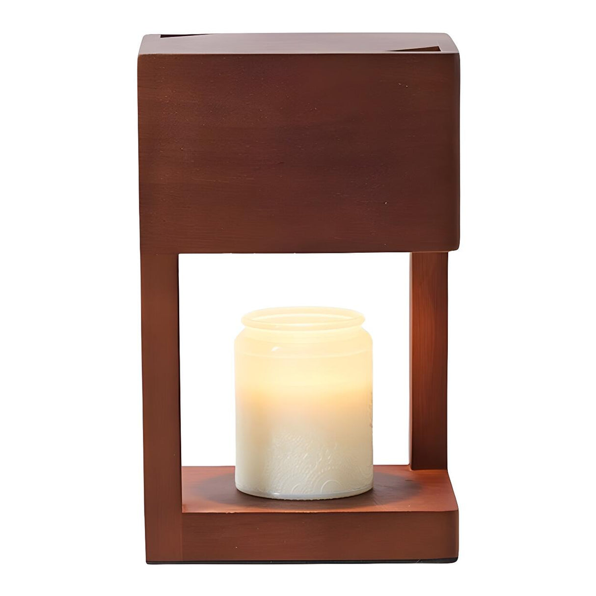 Bedroom Minimalist Wooden Rectangle Candle Table Lamp Image - 7