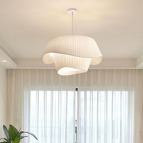 Bedroom Modern 2 Tiers Pleated Fabric Chandelier Image - 2