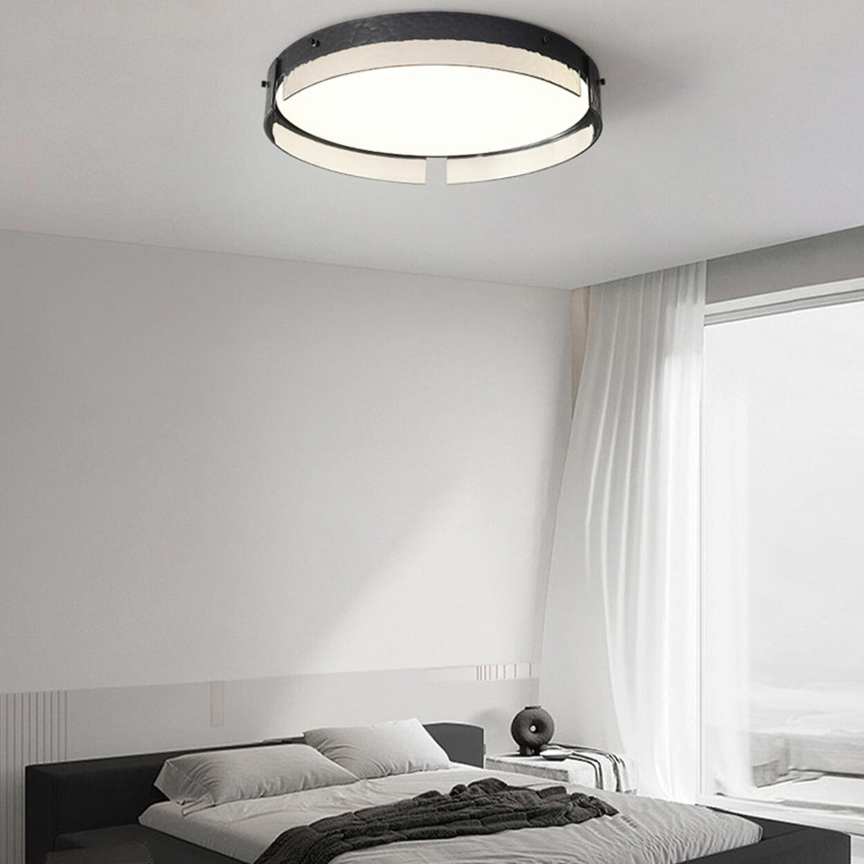 Bedroom Modern Black Circle Flush Mount Ceiling Light Image - 12