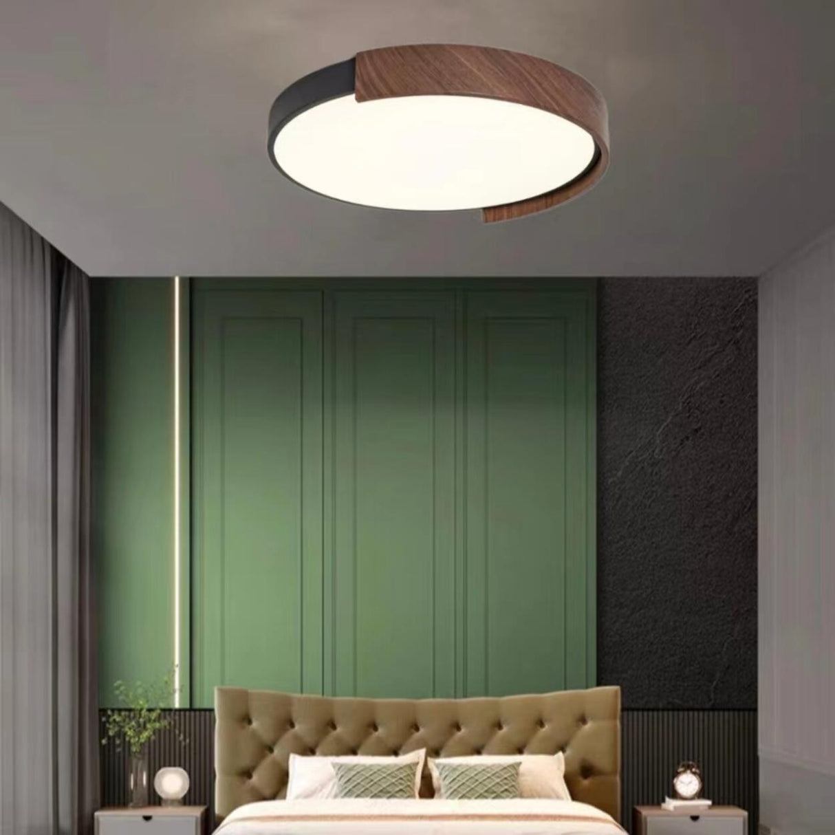 Bedroom Modern Black Round LED Flush Mount Light Image - 1