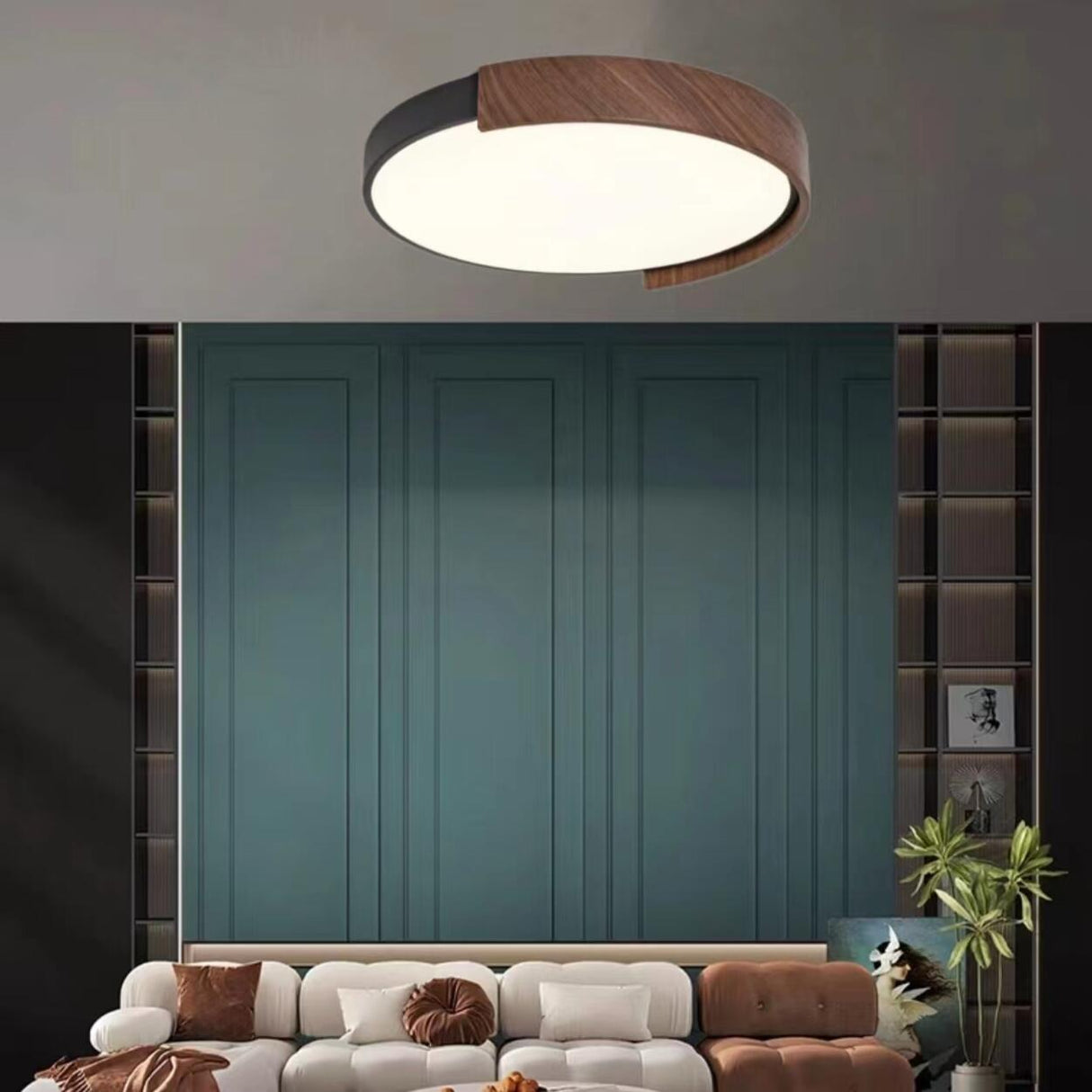 Bedroom Modern Black Round LED Flush Mount Light Image - 5