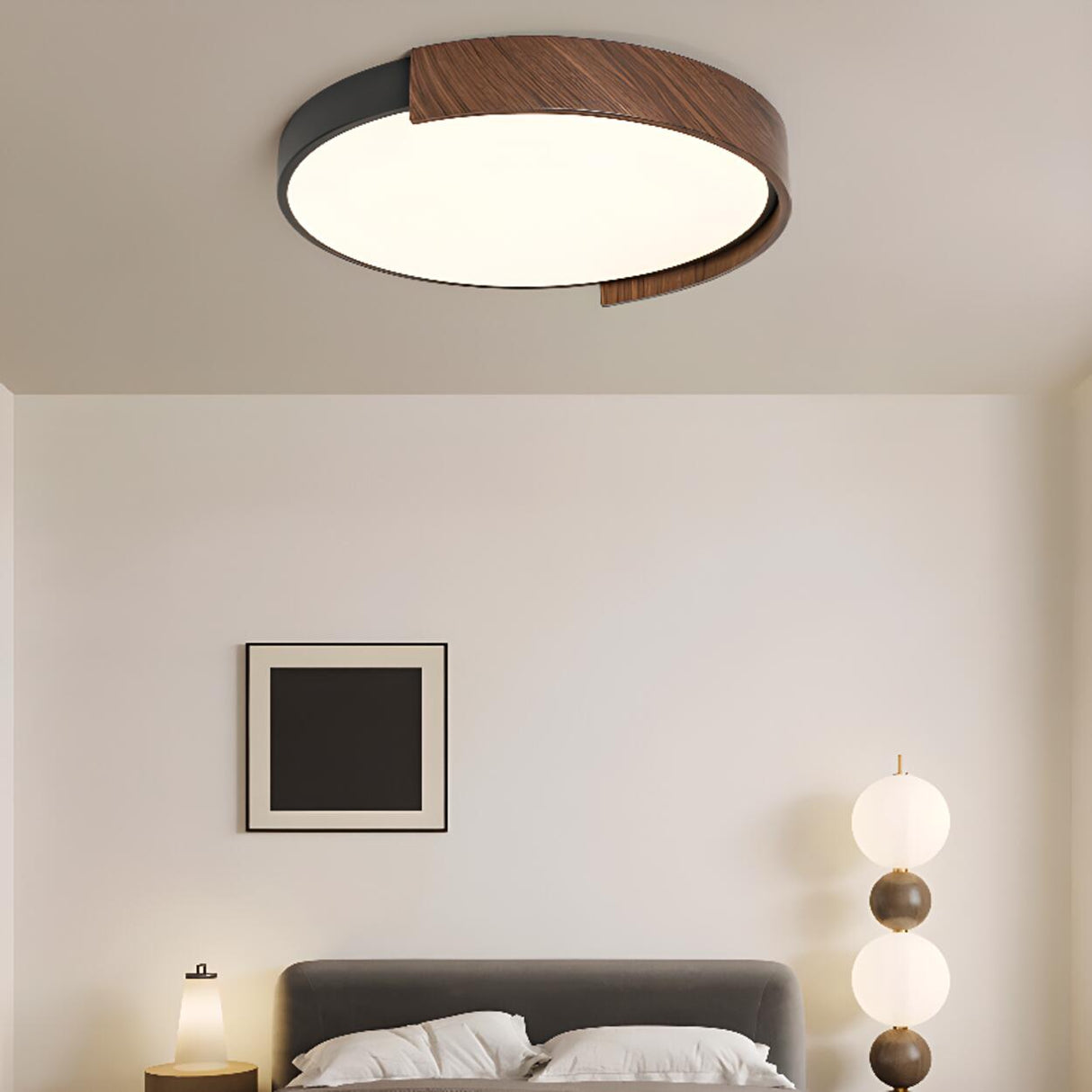 Bedroom Modern Black Round LED Flush Mount Light Image - 6