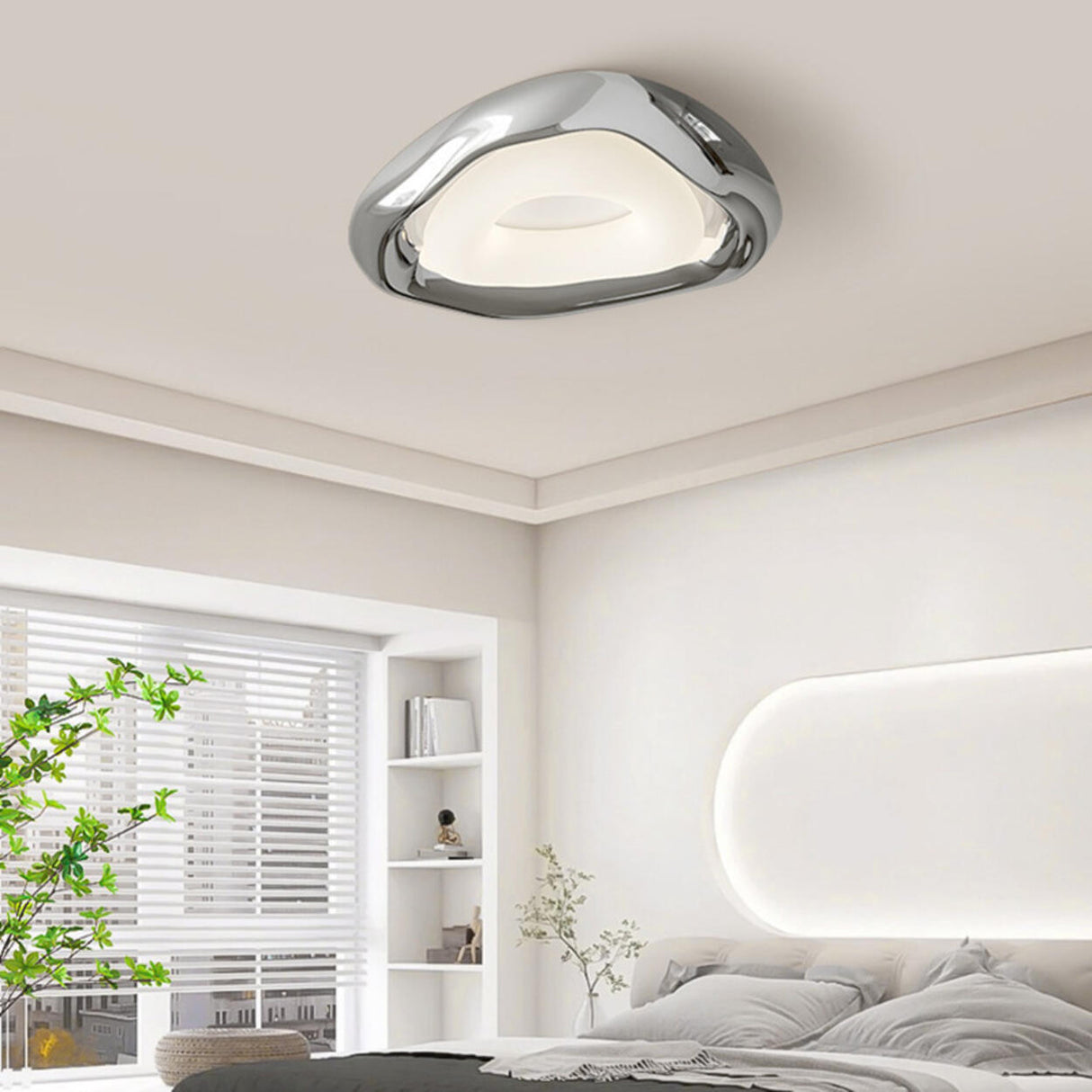 Bedroom Modern Chrome LED Flush Mount Ceiling Light Image - 4