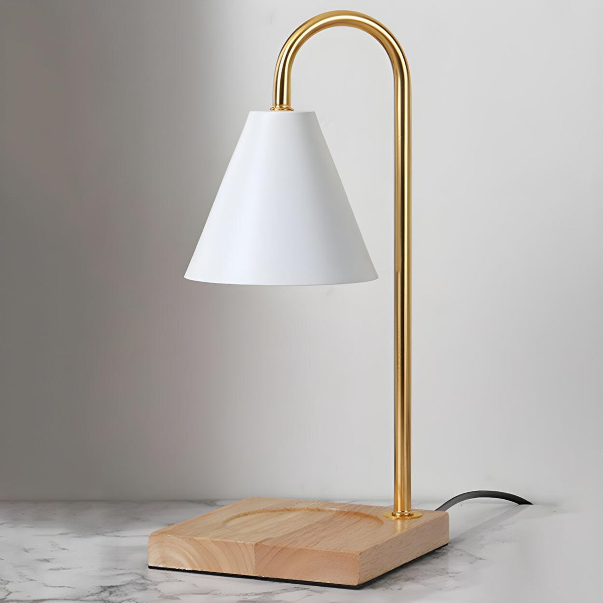 Bedroom Modern Cone Lampshade Wood Base Table Lamp Image - 9