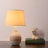 Bedroom Modern Fabric Geometric Ceramic Base Table Lamp Image - 12