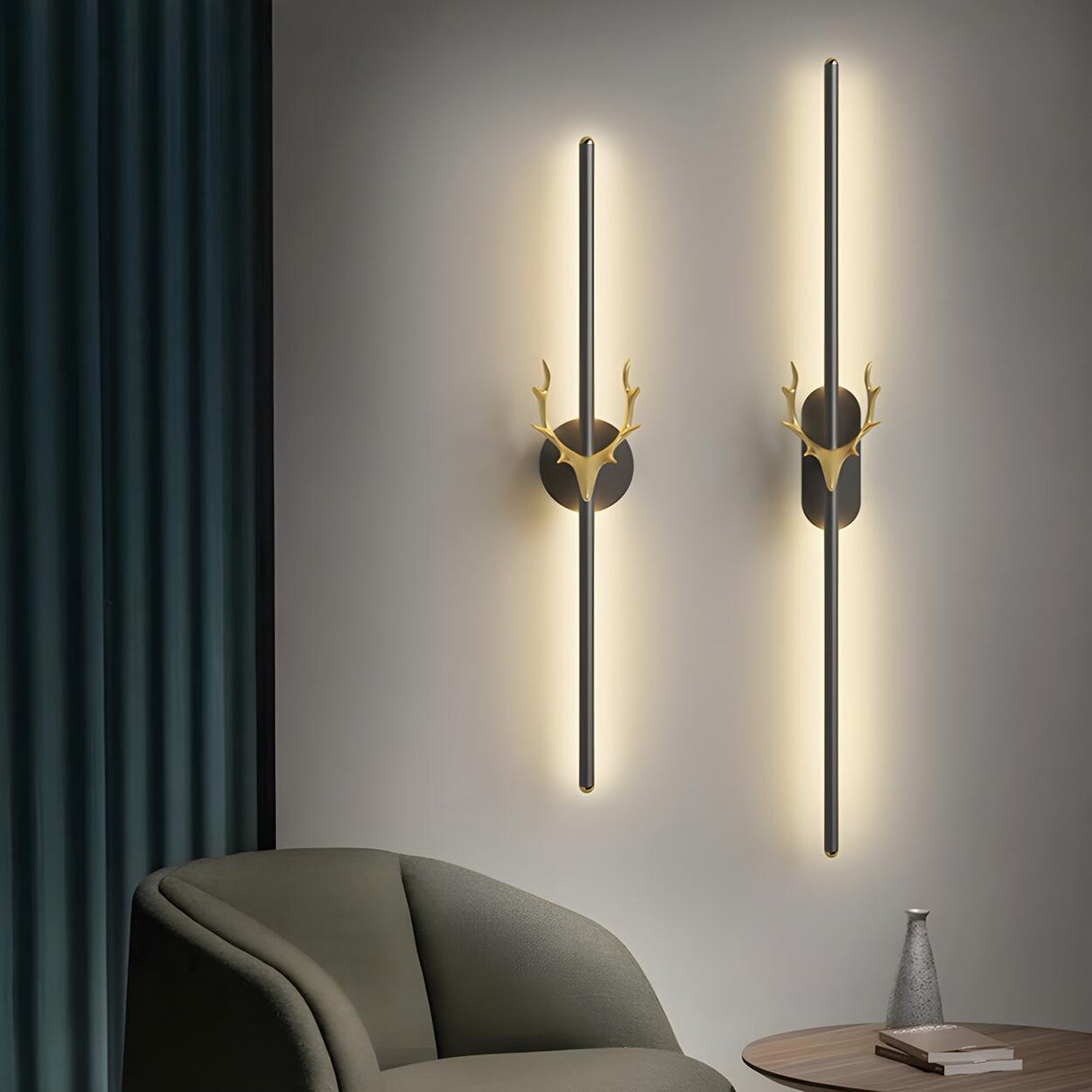 Bedroom Modern Gold Antler and Vertical Wall Sconce Image - 14