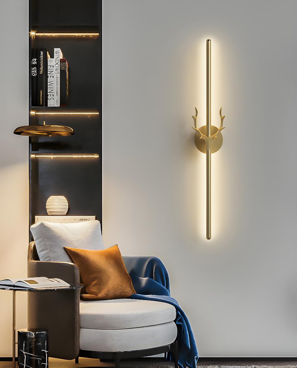 Bedroom Modern Gold Antler and Vertical Wall Sconce Image - 17