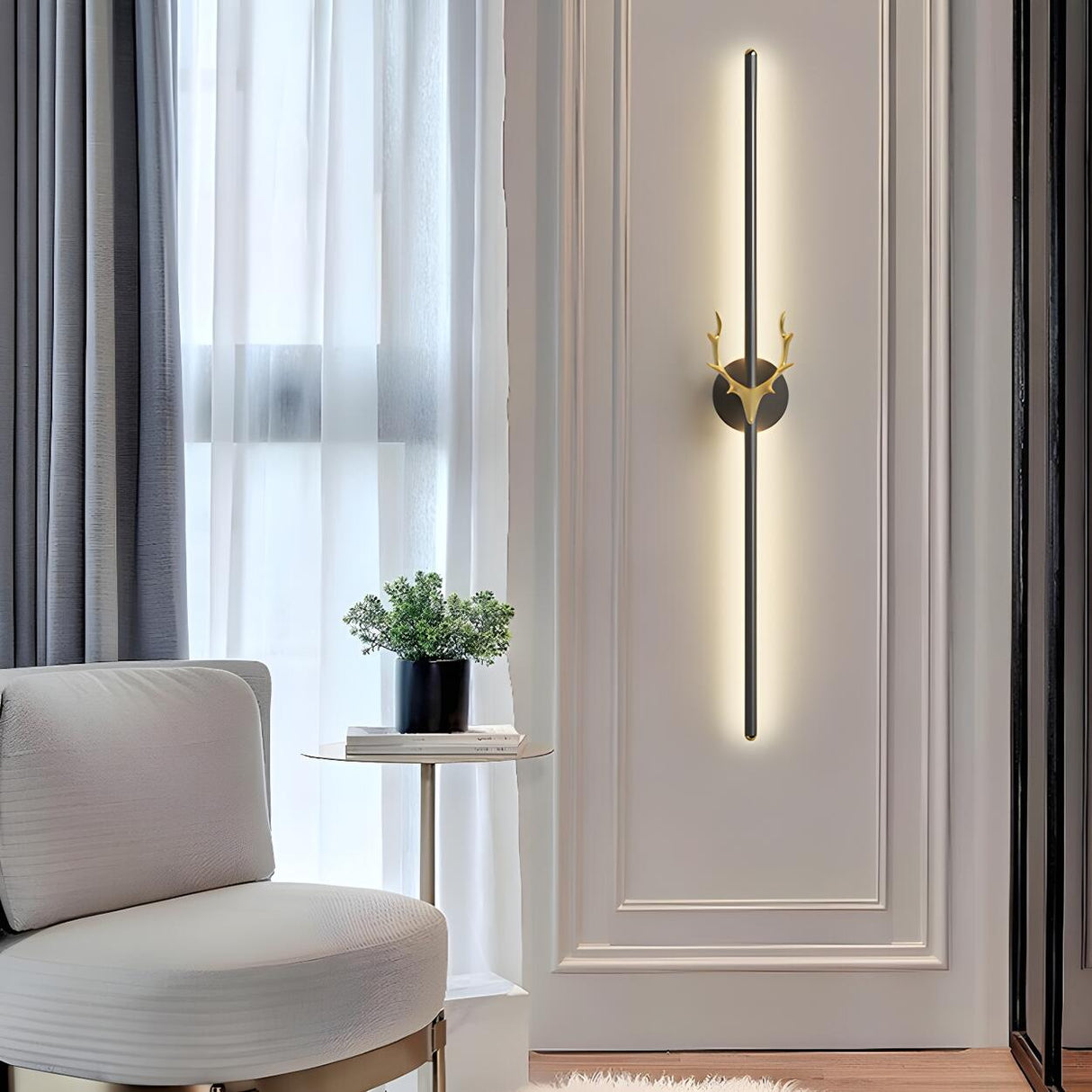 Bedroom Modern Gold Antler and Vertical Wall Sconce Image - 4