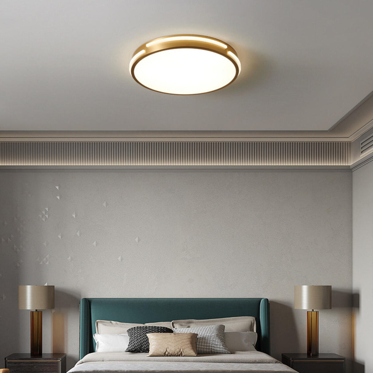 Bedroom Modern Gold Circle Flush Mount Ceiling Light Image - 1