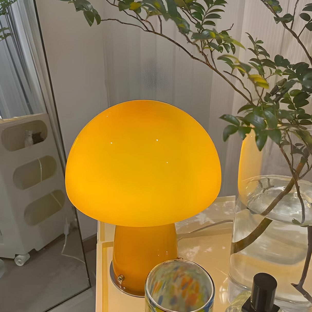 Bedroom Modern Orange Mushroom Shape Glass Table Lamp Image - 10