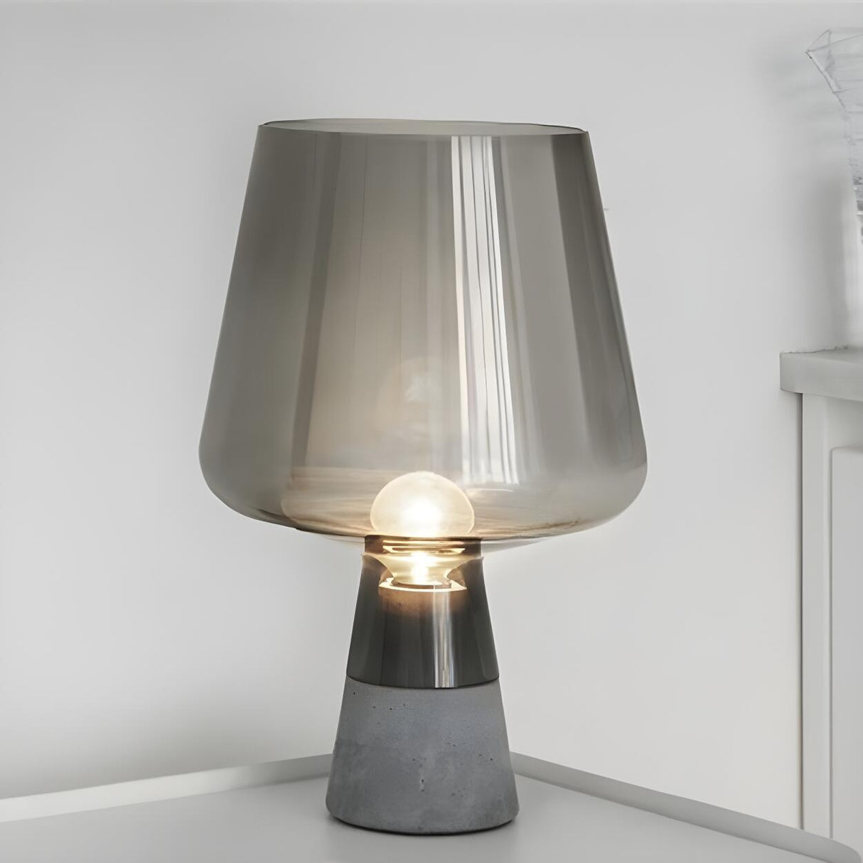 Bedroom Modern Smoke Grey Glass Cup Shape Table Lamp Image - 2