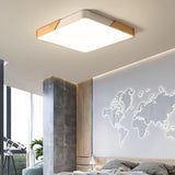 Bedroom Modern Square Wooden Flush Mount Ceiling Light Image - 1