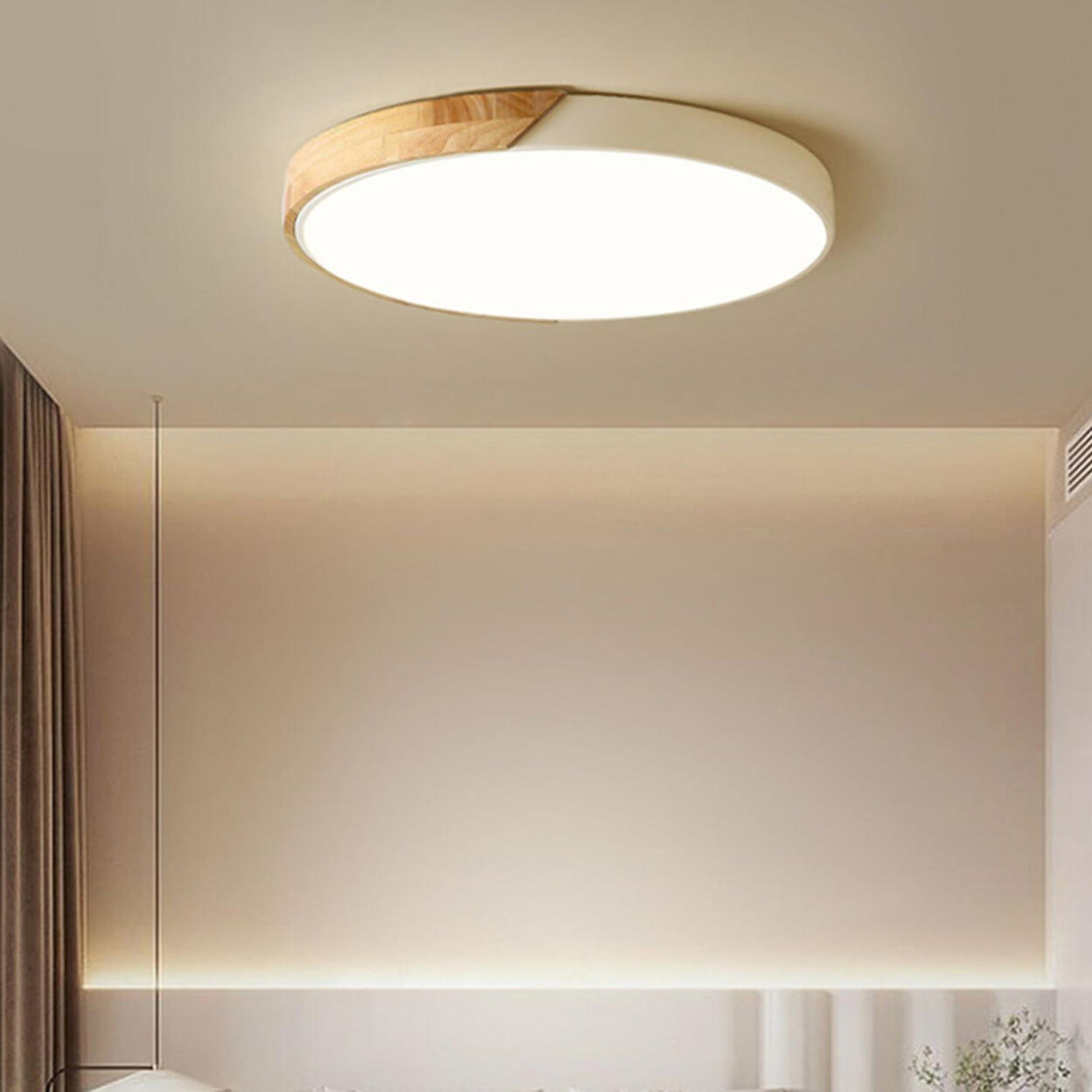 Bedroom Modern Square Wooden Flush Mount Ceiling Light Image - 3