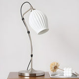 Bedroom Modern White Flower Ceramic Arc Arm Table Lamp Image - 12