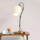 Bedroom Modern White Flower Ceramic Arc Arm Table Lamp Image - 7