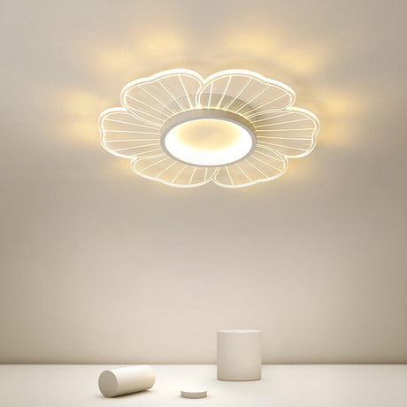 Bedroom Modern White Flower LED Semi-Flush Mount Light Image - 1