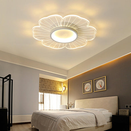 Bedroom Modern White Flower LED Semi-Flush Mount Light Image - 2