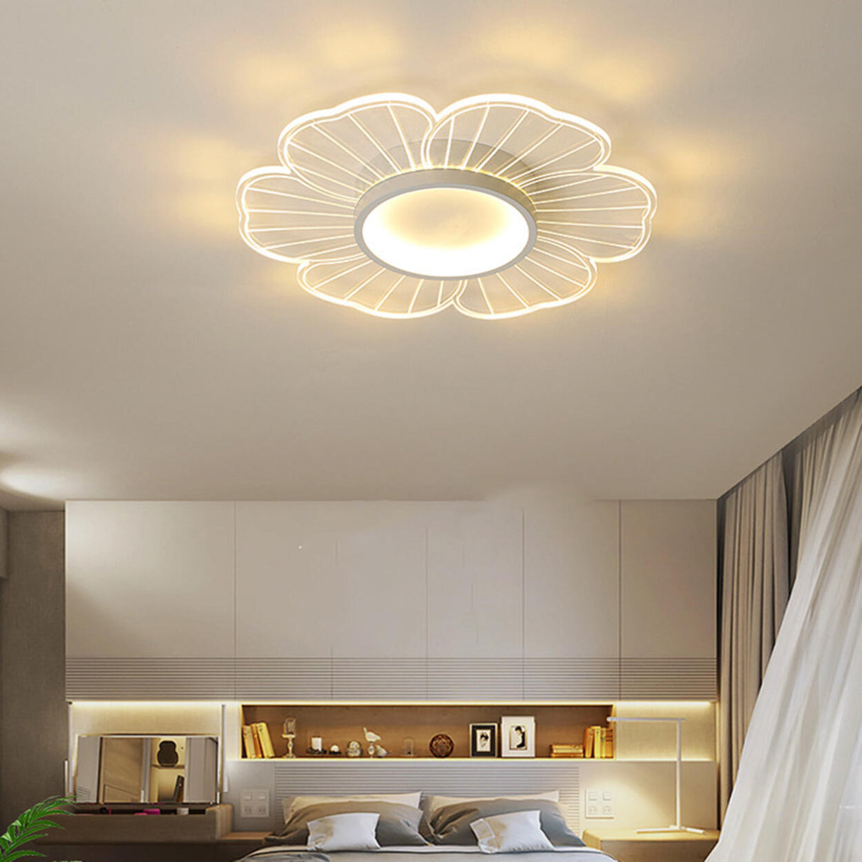 Bedroom Modern White Flower LED Semi-Flush Mount Light Image - 3