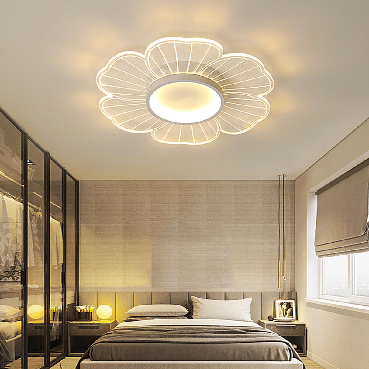 Bedroom Modern White Flower LED Semi-Flush Mount Light Image - 4