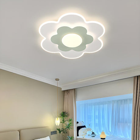 Bedroom Modern White Flower Semi-Flush Mount Light Image - 2