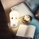 Bedroom Modern White Glass Cylindrical Metal Table Lamp Image - 10