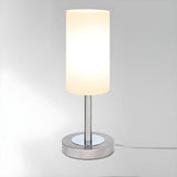 Bedroom Modern White Glass Cylindrical Metal Table Lamp Image - 2