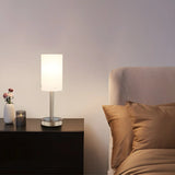 Bedroom Modern White Glass Cylindrical Metal Table Lamp Image - 4