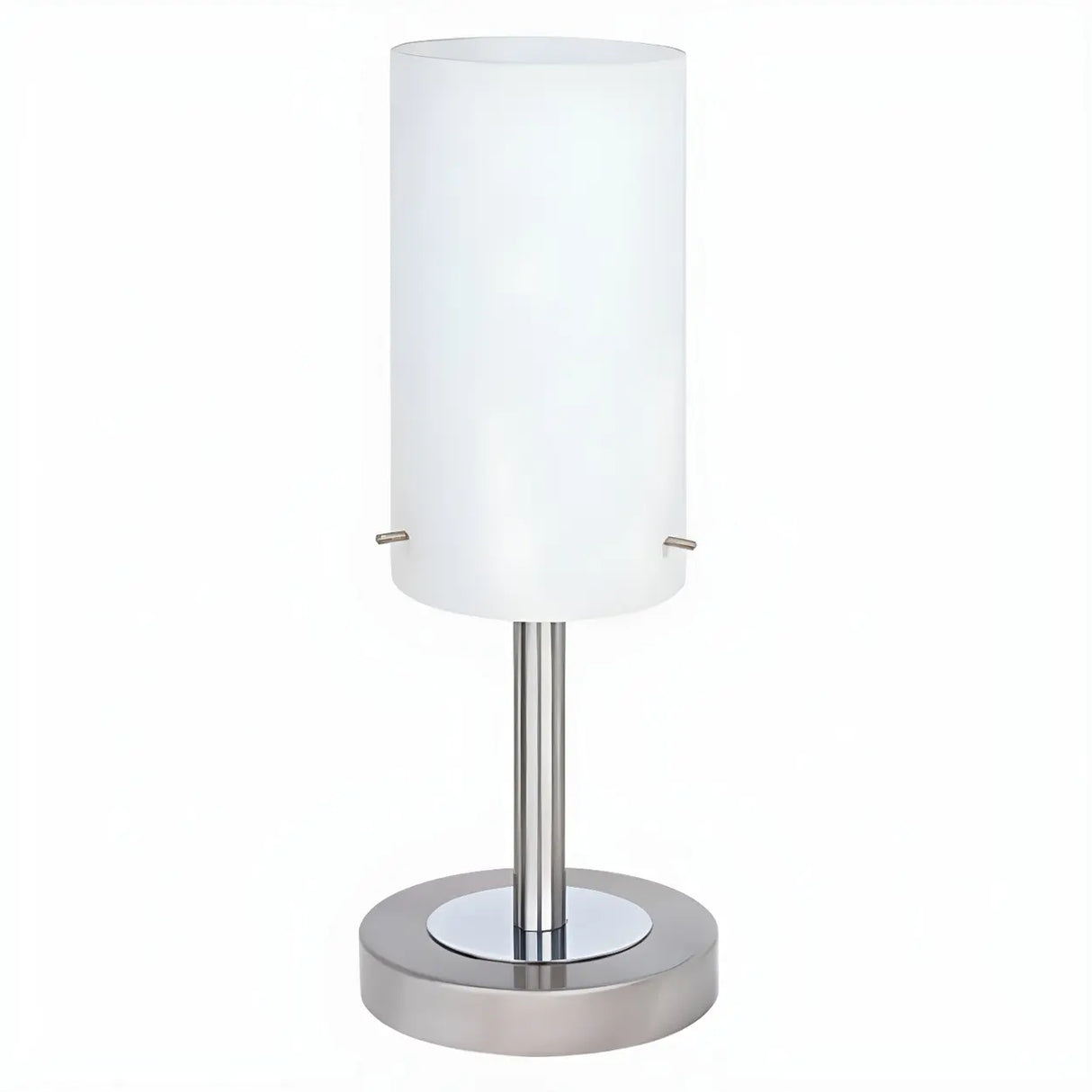 Bedroom Modern White Glass Cylindrical Metal Table Lamp Image - 6