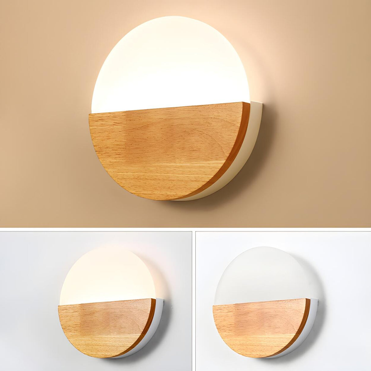 Bedroom Modern Wood and Acrylic Round Wall Sconce Image - 12