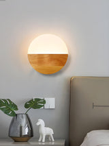 Bedroom Modern Wood and Acrylic Round Wall Sconce Image - 15