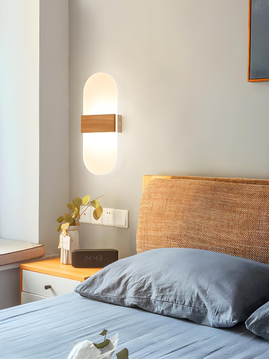 Bedroom Modern Wood and Acrylic Round Wall Sconce Image - 17