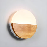 Bedroom Modern Wood and Acrylic Round Wall Sconce Image - 2