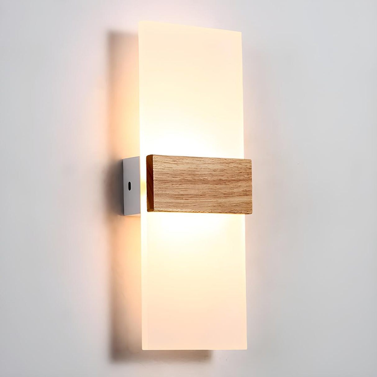 Bedroom Modern Wood and Acrylic Round Wall Sconce Image - 3