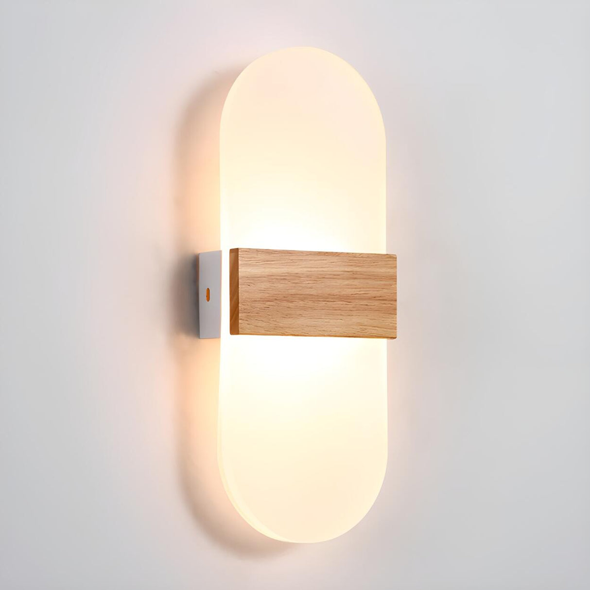 Bedroom Modern Wood and Acrylic Round Wall Sconce Image - 5