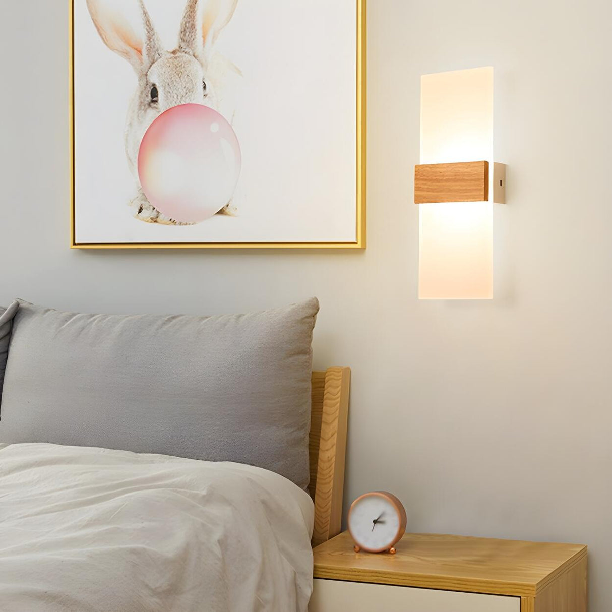 Bedroom Modern Wood and Acrylic Round Wall Sconce Image - 7