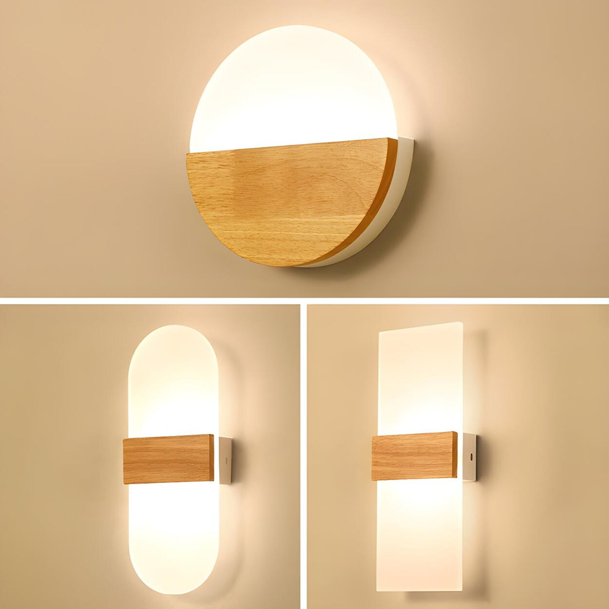 Bedroom Modern Wood and Acrylic Round Wall Sconce Image - 8