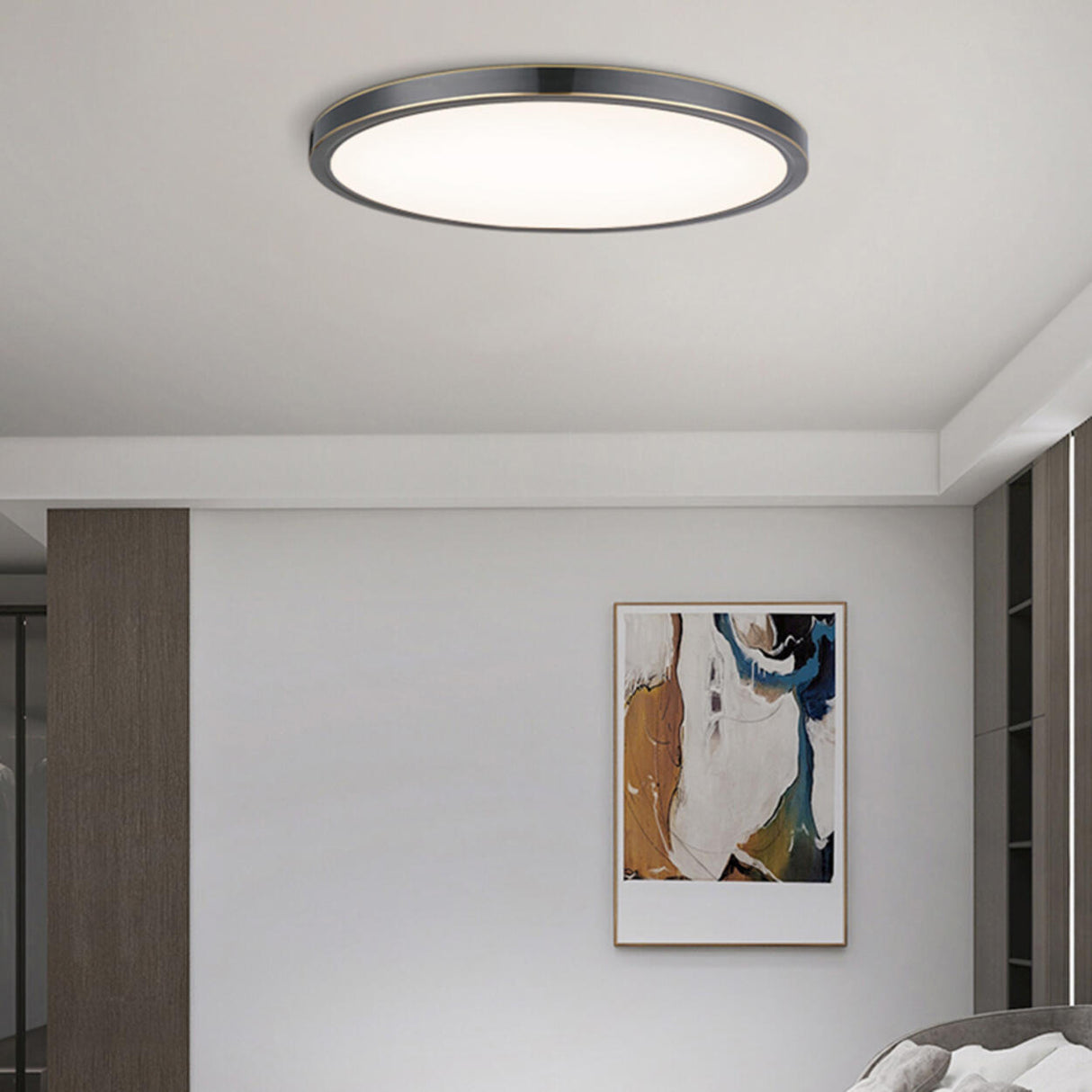 Bedroom Modish Black Round Flush Mount Ceiling Light Image - 3