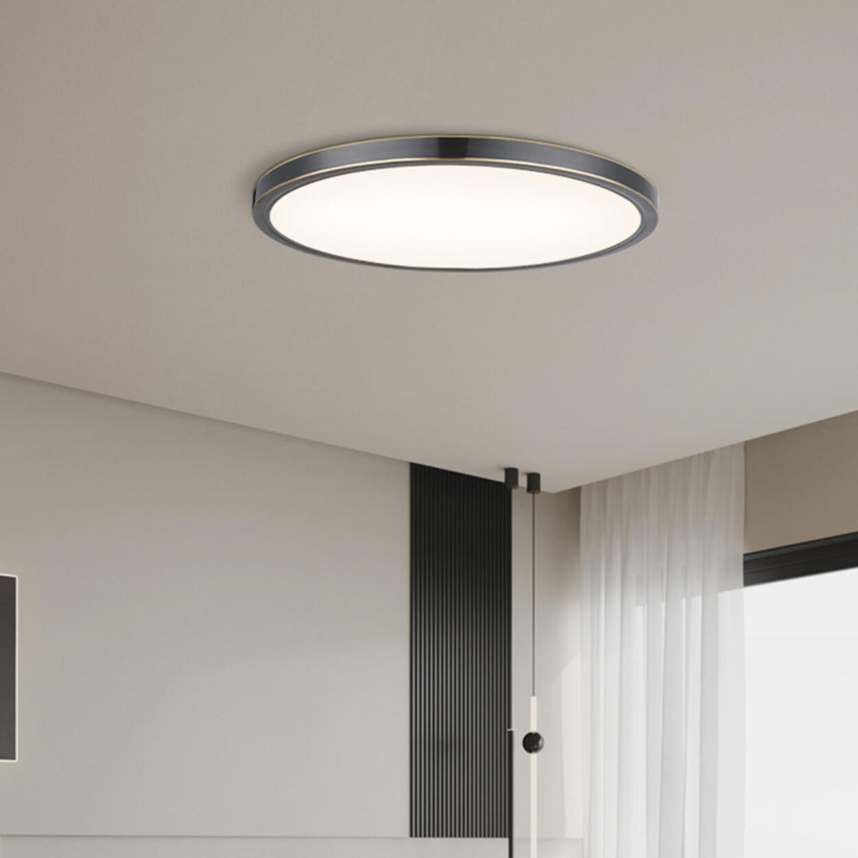 Bedroom Modish Black Round Flush Mount Ceiling Light Image - 4