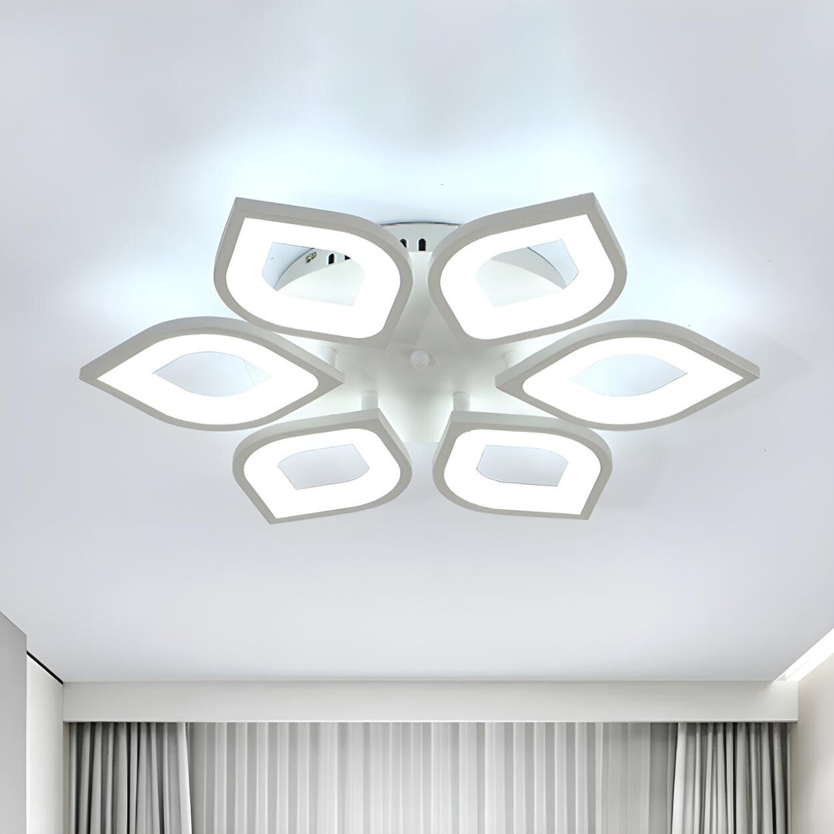 Bedroom Modish White Leaf LED Flush Mount Light 4-Light Image - 6