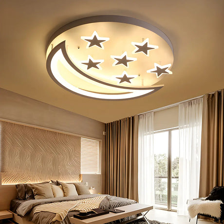 Bedroom Modish White Moon Star LED Flush Mount Light Image - 1