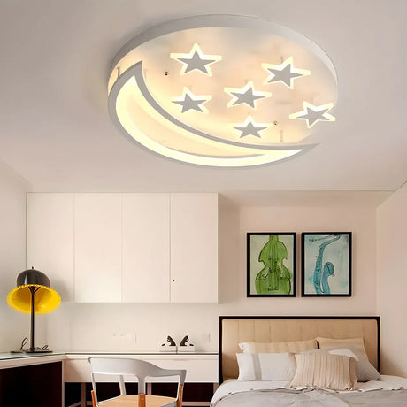 Bedroom Modish White Moon Star LED Flush Mount Light Image - 2