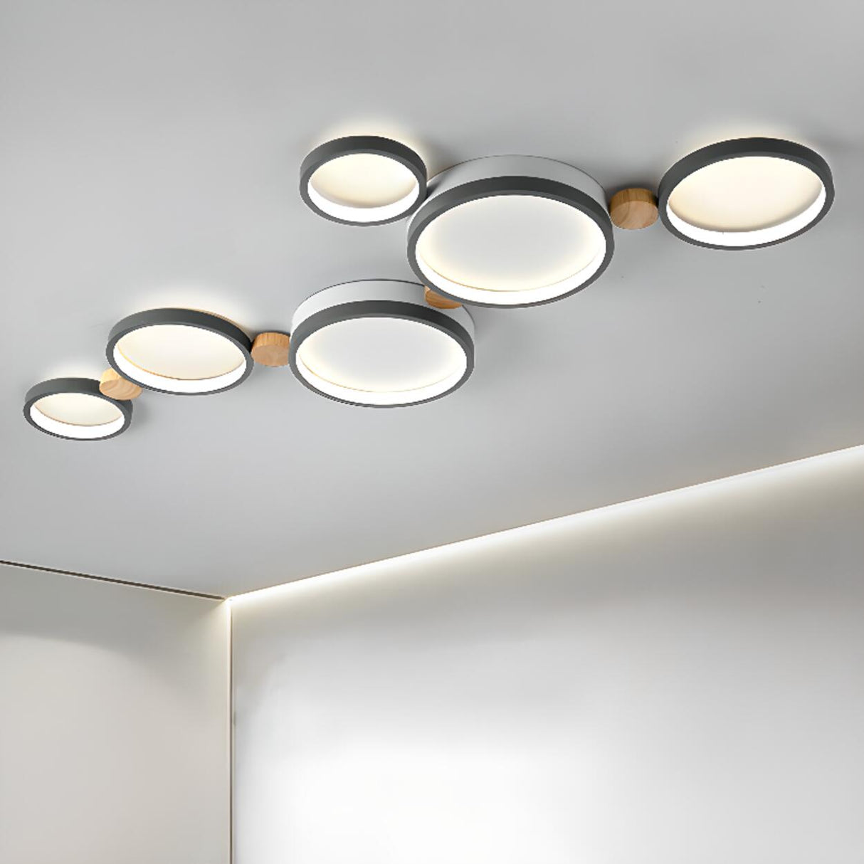 Bedroom Modular Grey Circle Flush Mount Light 6-Light Image - 1