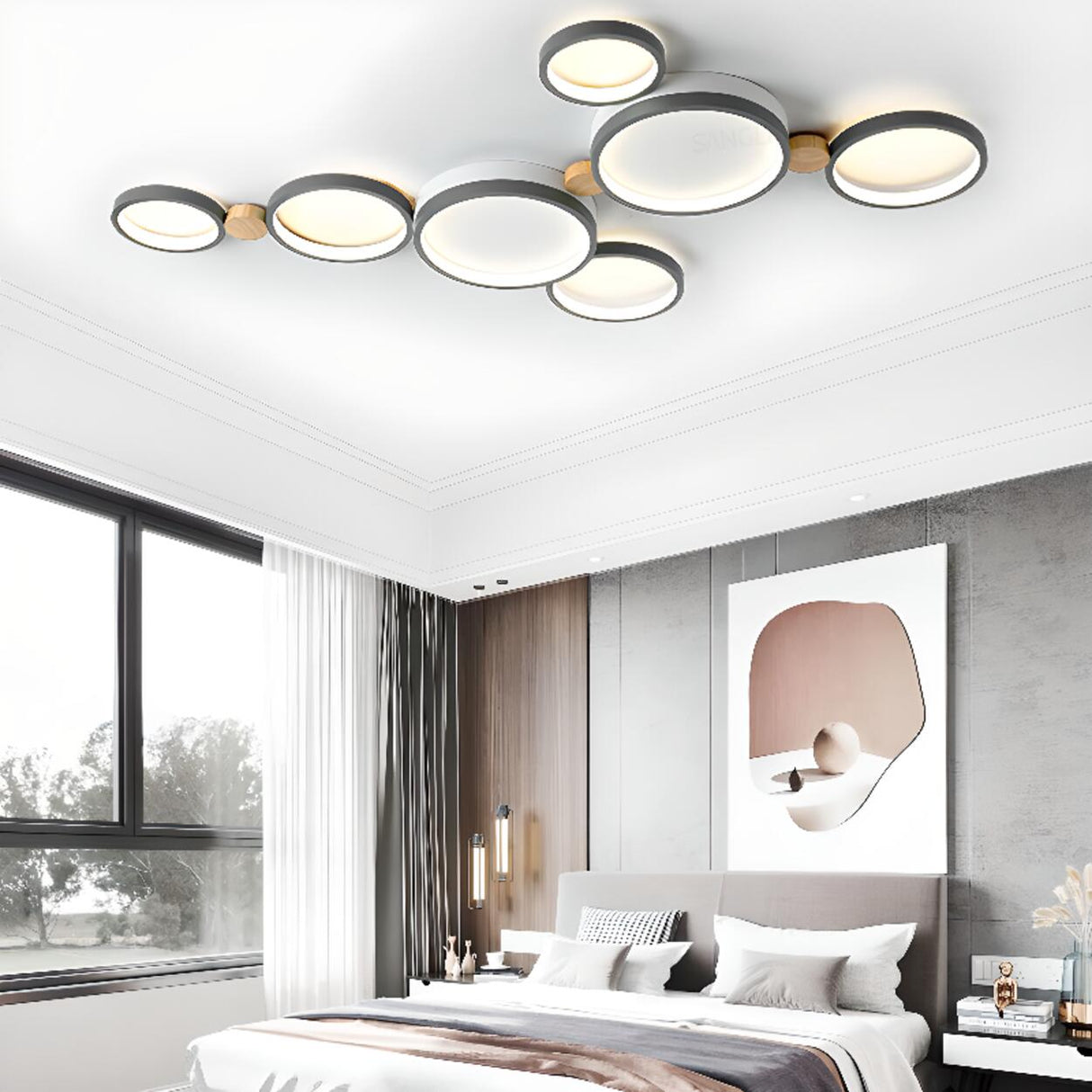 Bedroom Modular Grey Circle Flush Mount Light 6-Light Image - 4