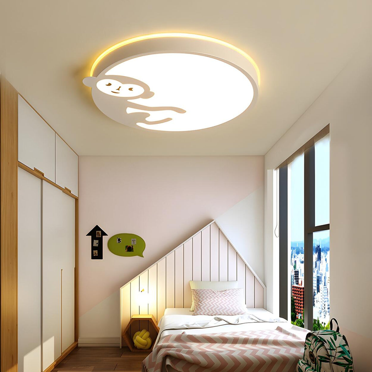 Bedroom Monkey Round LED Small Flush Mount Ceiling Lamp Image - 2