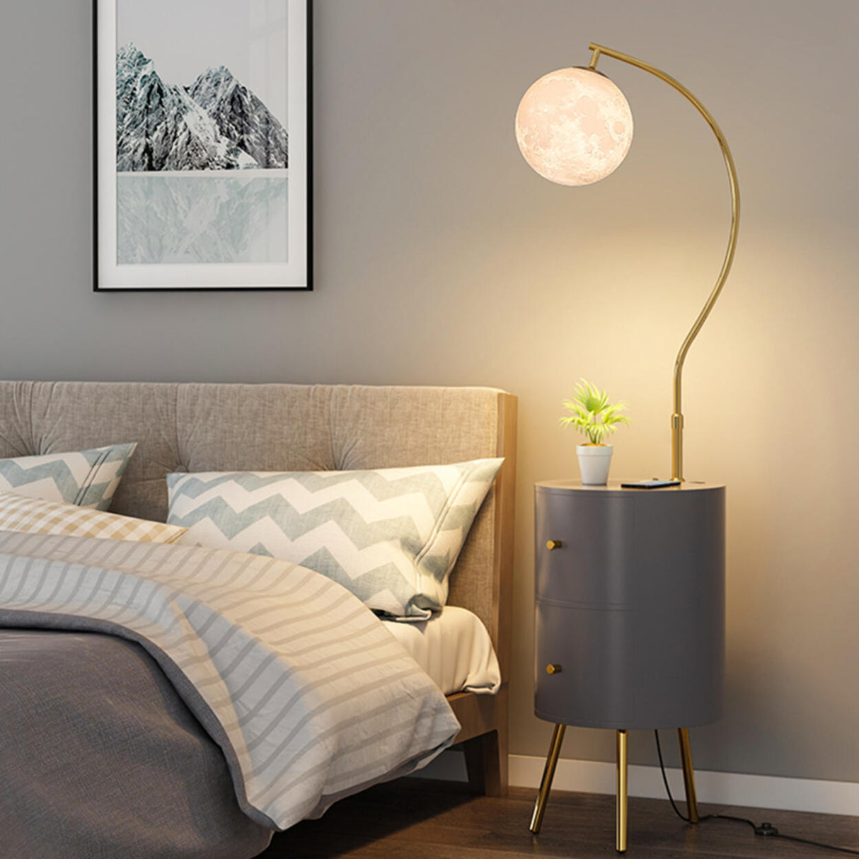 Bedroom Moon Adjustable Floor Lamp with Storage Shelf Image - 2