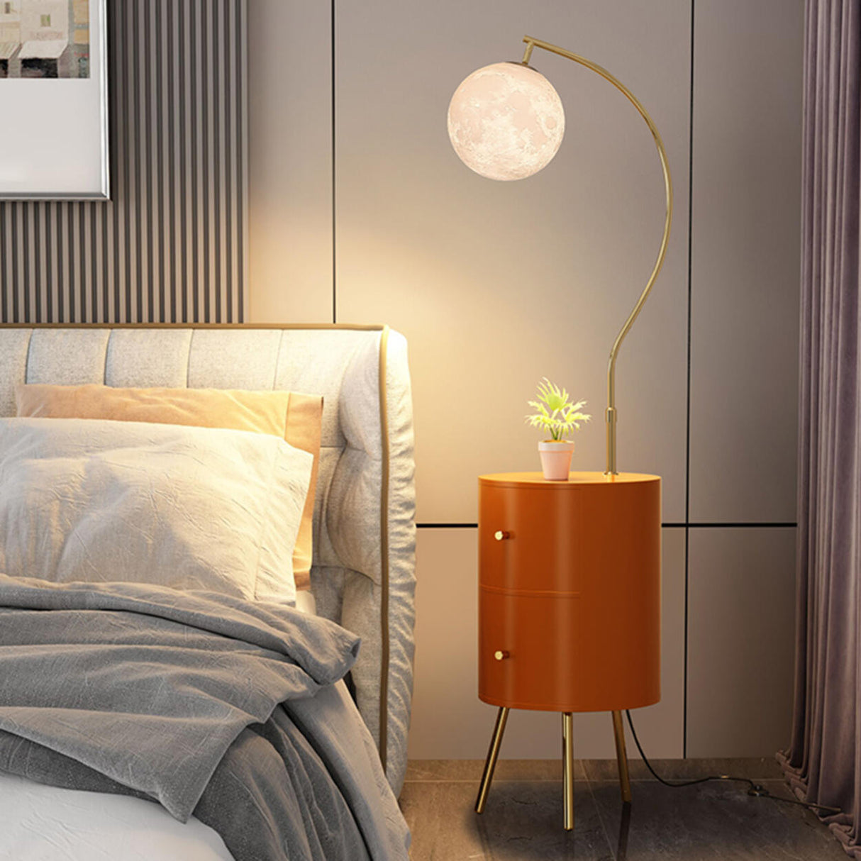 Bedroom Moon Adjustable Floor Lamp with Storage Shelf Image - 3