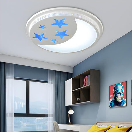 Bedroom Moon Stars Round LED Flush Mount Ceiling Light Image - 1