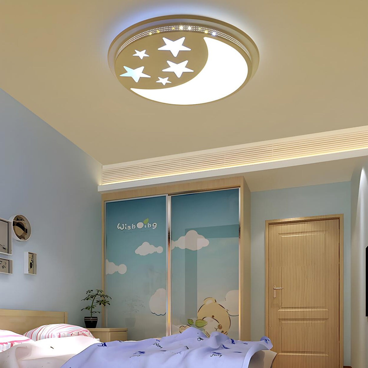 Bedroom Moon Stars Round LED Flush Mount Ceiling Light Image - 2